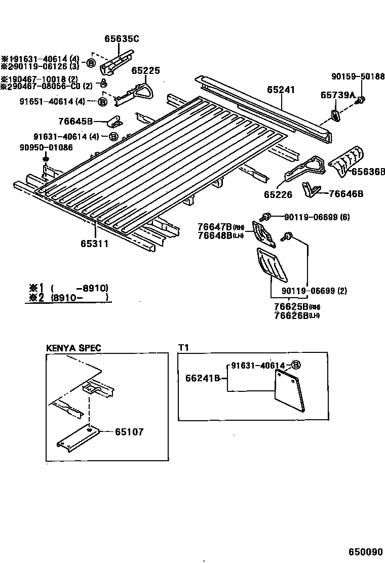 Toyota HILUX 后车身地板和翼子板 EPC diagram — 650090
