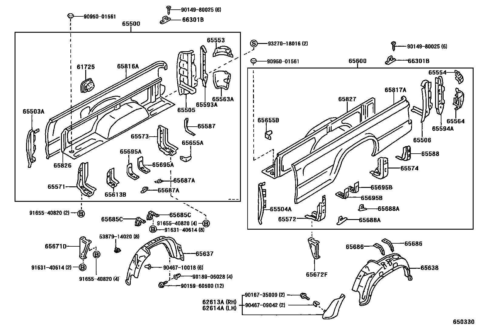 Toyota HILUX 后车身侧面板 EPC diagram — 650330