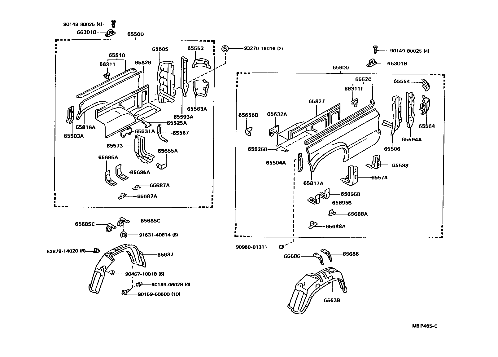 Toyota HILUX 后车身侧面板 EPC diagram — MBP485C