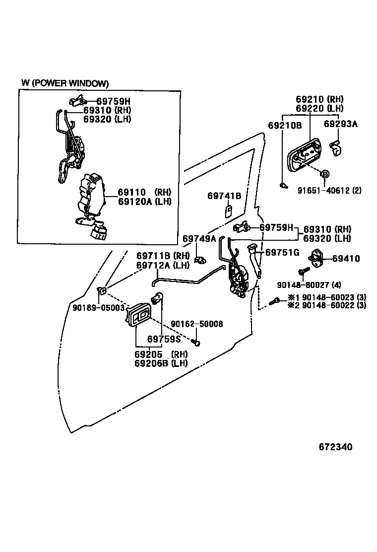 Toyota HILUX 前门锁和车门把手 EPC diagram — 672340