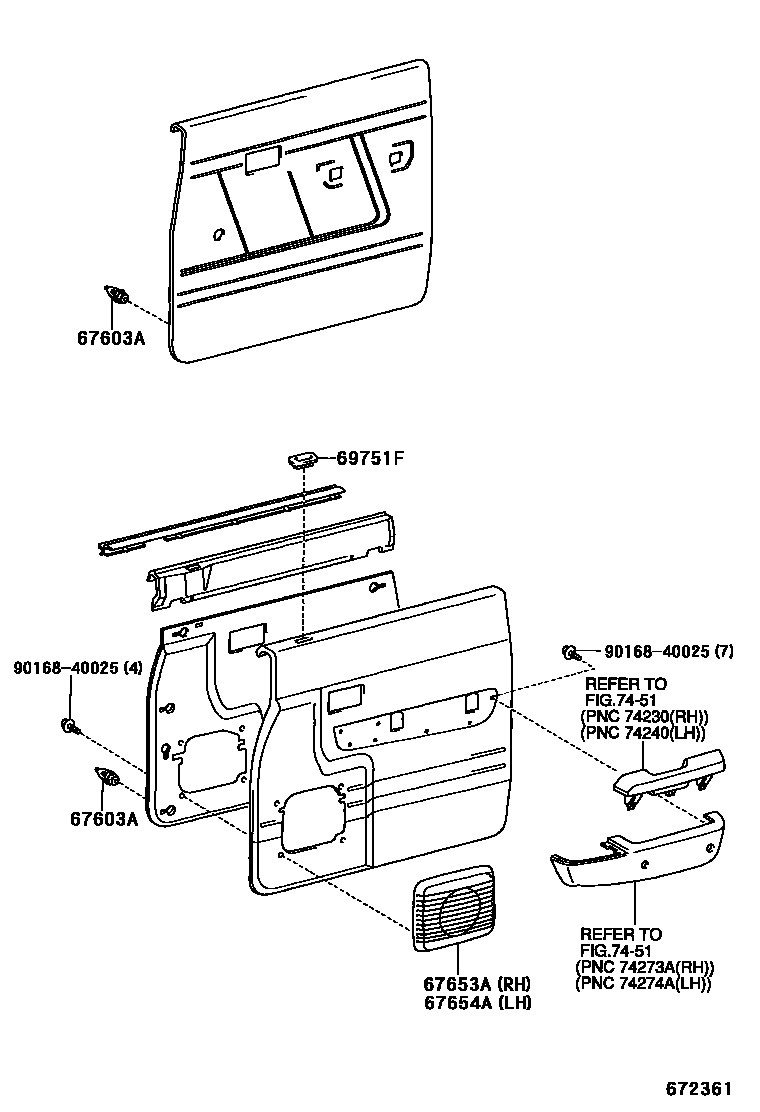 Toyota HILUX 后门板和后门玻璃 EPC diagram — 672361