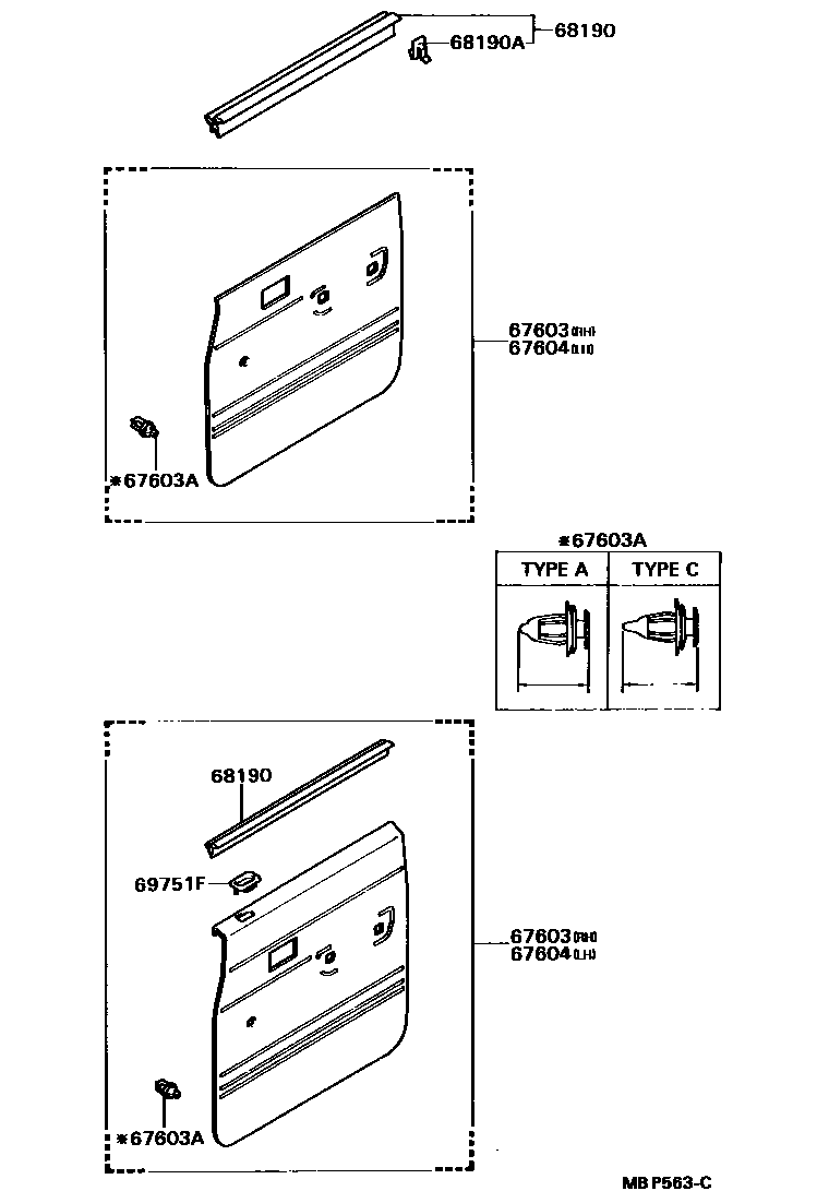 Toyota HILUX 后门板和后门玻璃 EPC diagram — MBP563C