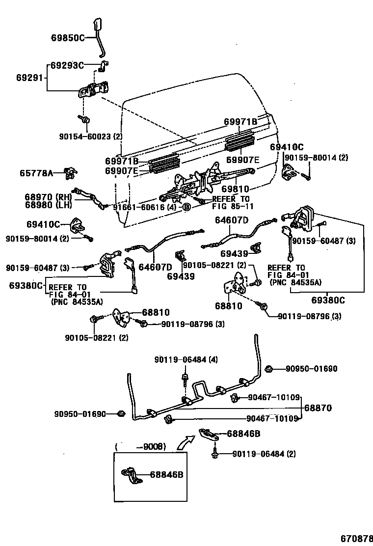 Toyota HILUX 背门锁和合页 EPC diagram — 670878