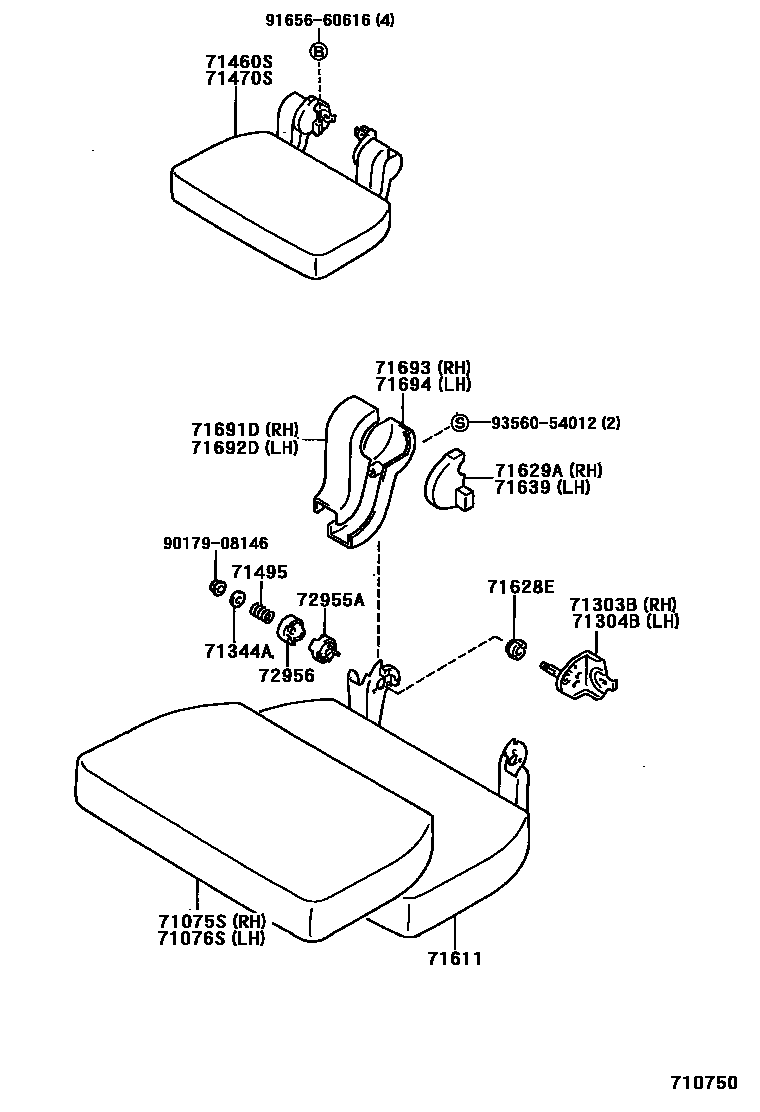 Toyota HILUX 座椅和座椅滑轨 EPC diagram — 710750