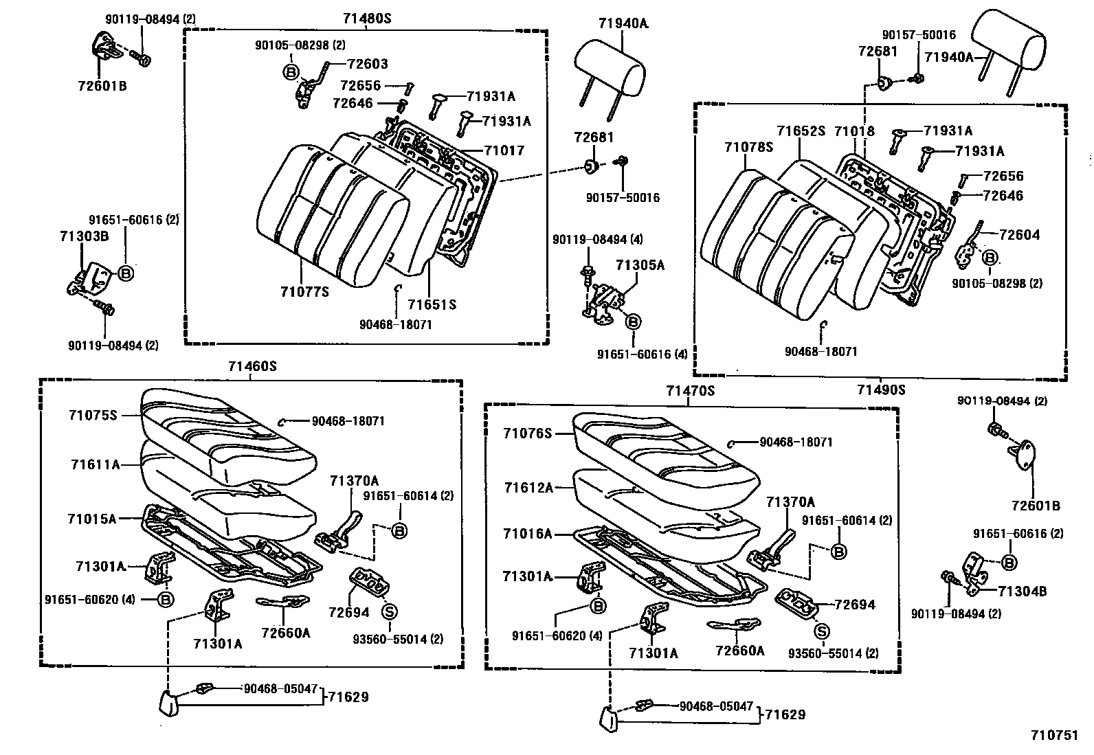Toyota HILUX 座椅和座椅滑轨 EPC diagram — 710751