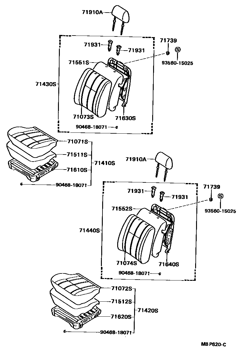 Toyota HILUX 座椅和座椅滑轨 EPC diagram — MBP620C