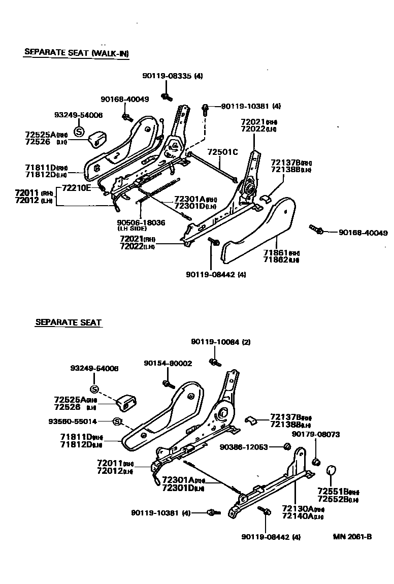 Toyota HILUX 座椅和座椅滑轨 EPC diagram — MN2061B
