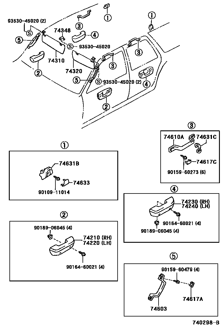 Toyota HILUX 扶手和遮阳板 EPC diagram — 740298B