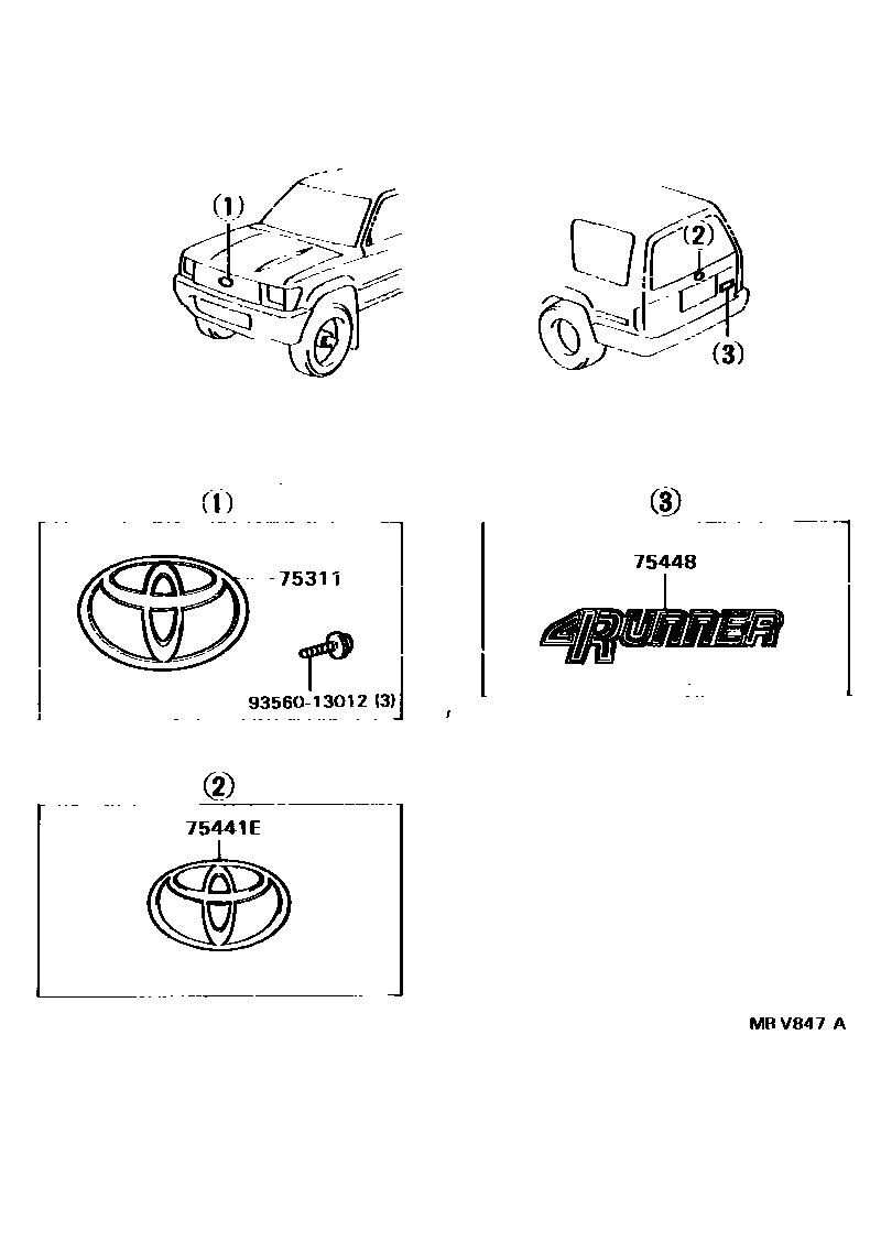 Toyota HILUX 徽标和铭牌 EPC diagram — MBV847A