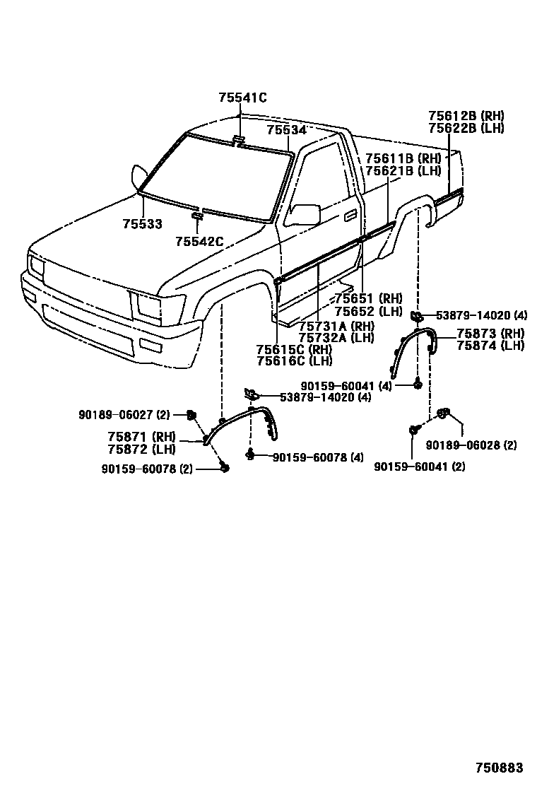 Toyota HILUX 防护条 EPC diagram — 750883