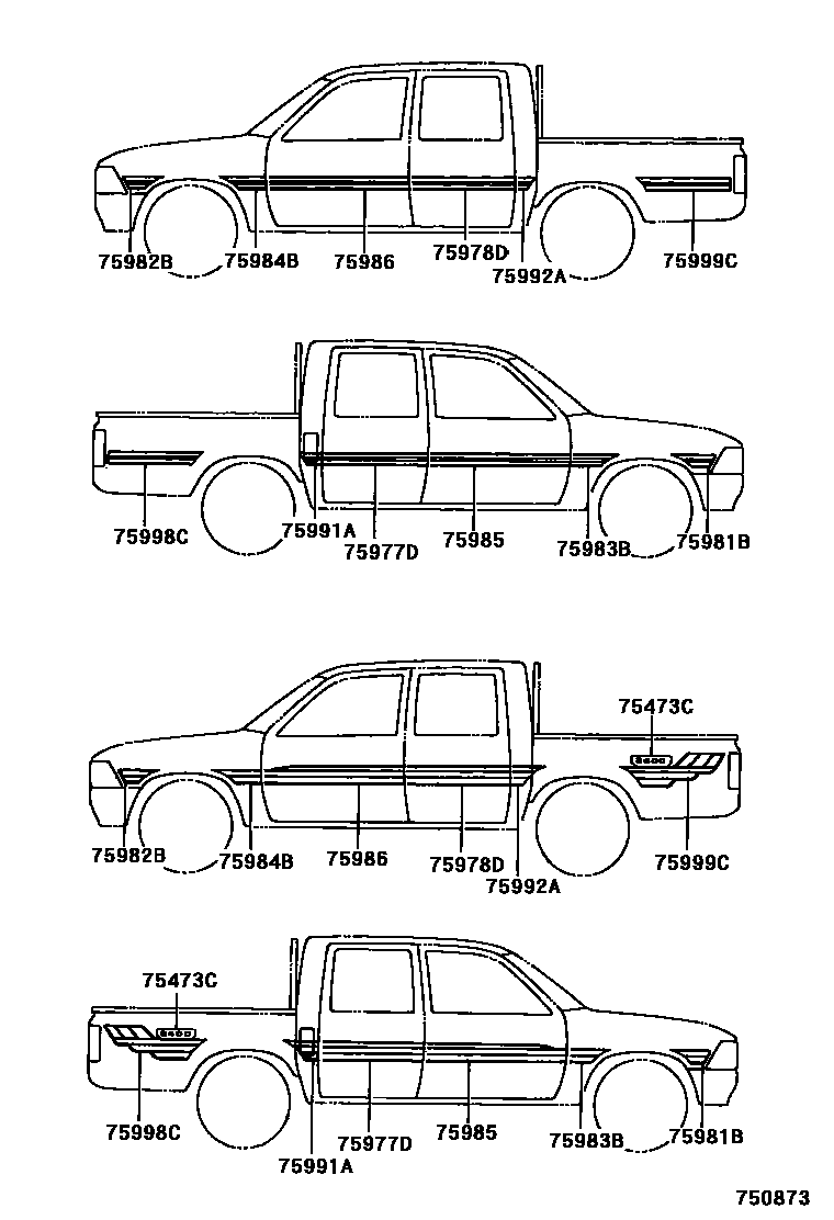 Toyota HILUX 车身镶条 EPC diagram — 750873