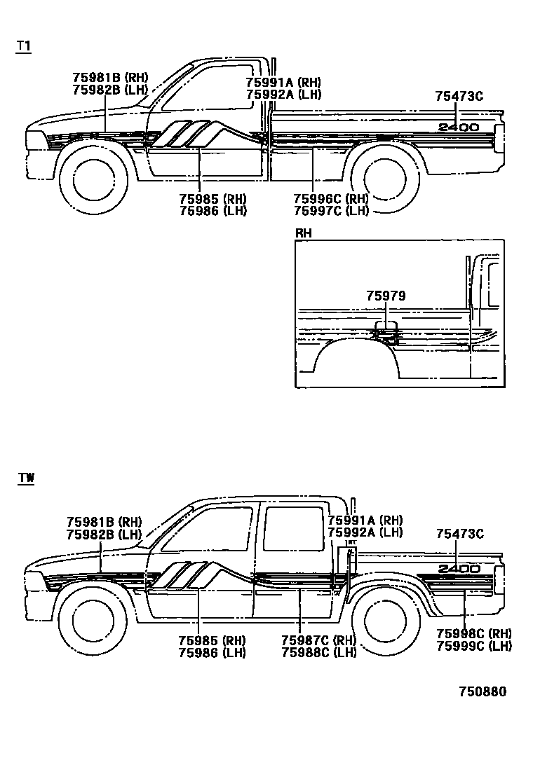 Toyota HILUX 车身镶条 EPC diagram — 750880