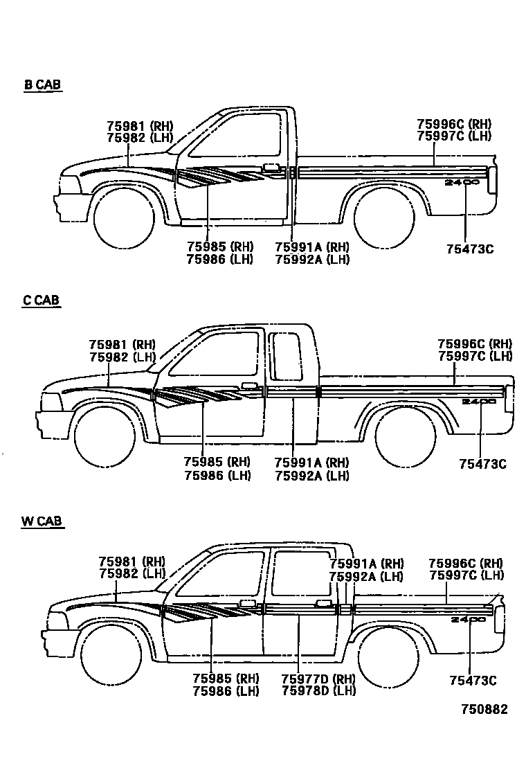 Toyota HILUX 车身镶条 EPC diagram — 750882