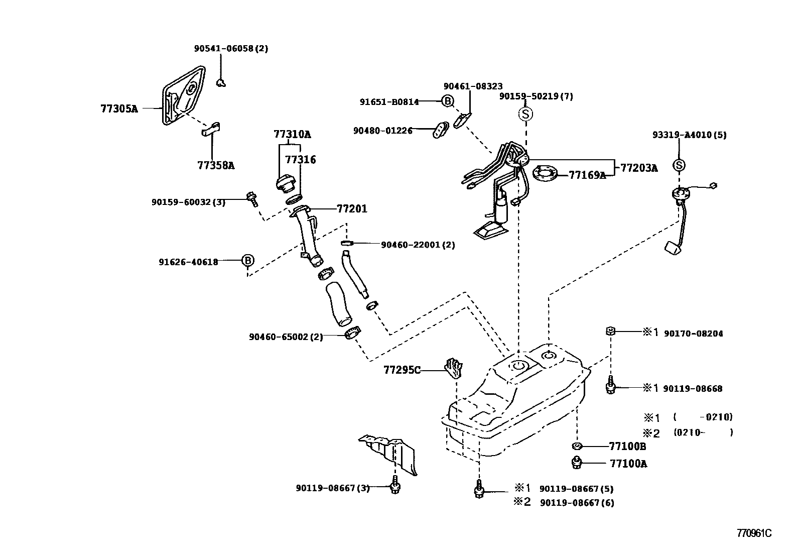 Toyota HILUX 燃油箱和燃油管 EPC diagram — 770961C