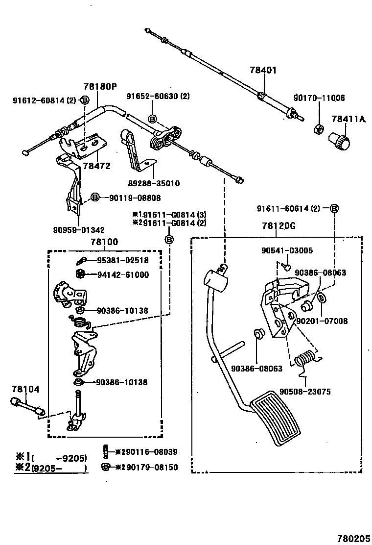 Toyota HILUX accelerator pedal connecting rod EPC diagram — 780205