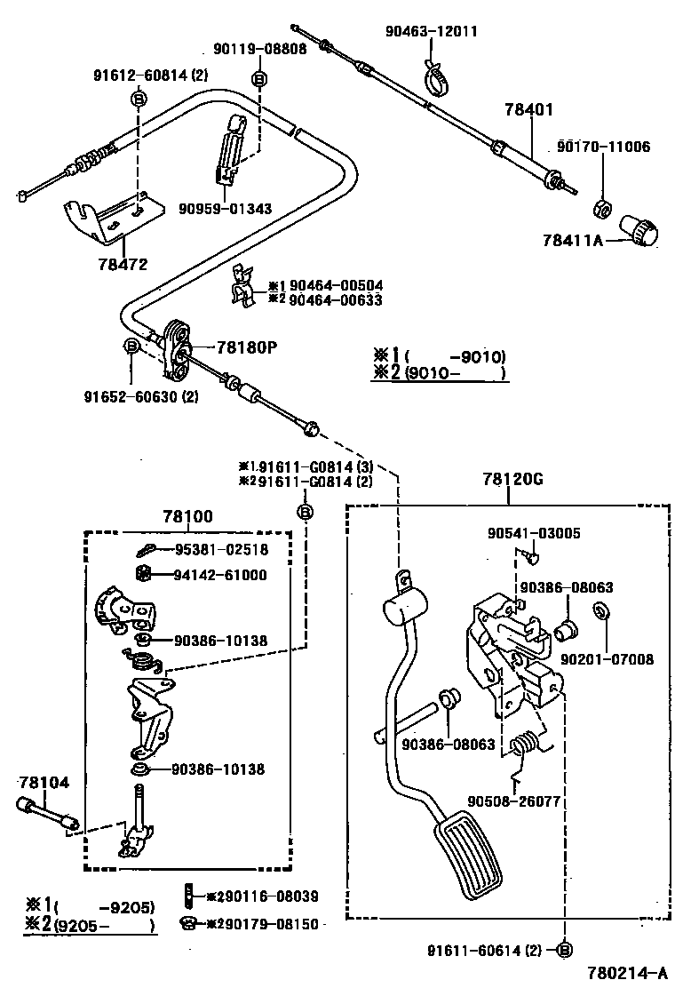 Toyota HILUX accelerator pedal connecting rod EPC diagram — 780214A