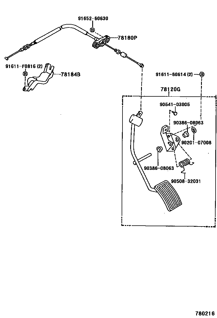 Toyota HILUX accelerator pedal connecting rod EPC diagram — 780216