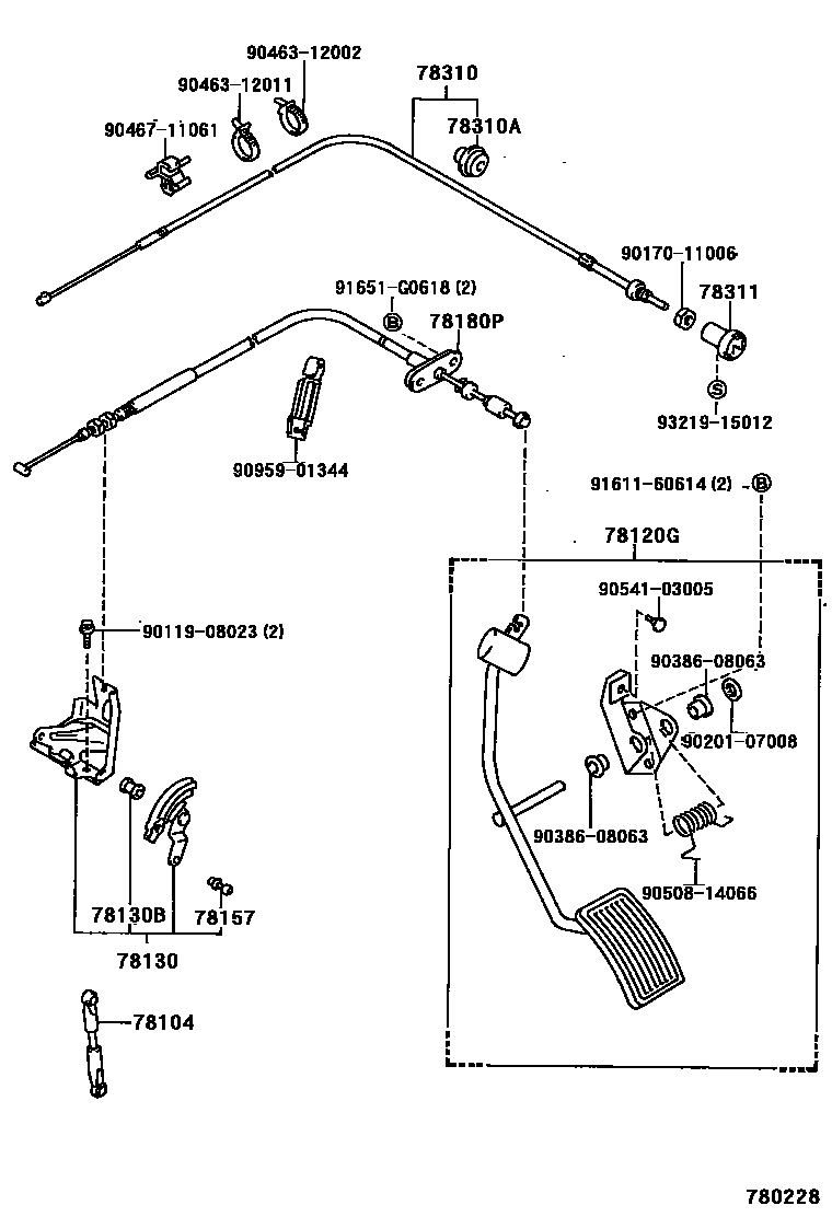 Toyota HILUX accelerator pedal connecting rod EPC diagram — 780228