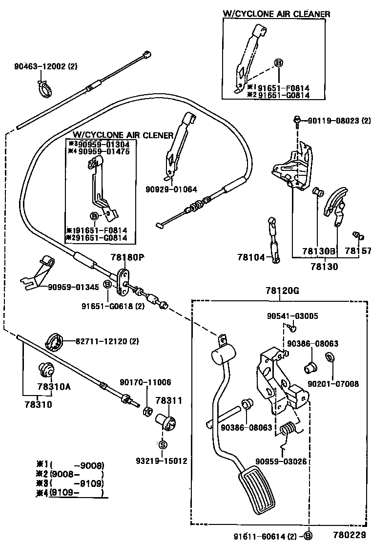 Toyota HILUX accelerator pedal connecting rod EPC diagram — 780229