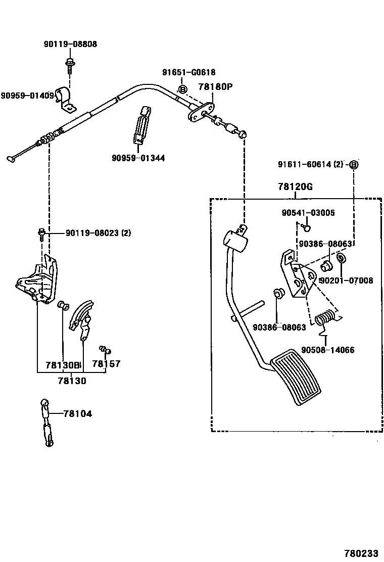 Toyota HILUX accelerator pedal connecting rod EPC diagram — 780233