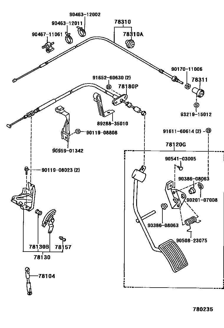 Toyota HILUX accelerator pedal connecting rod EPC diagram — 780235
