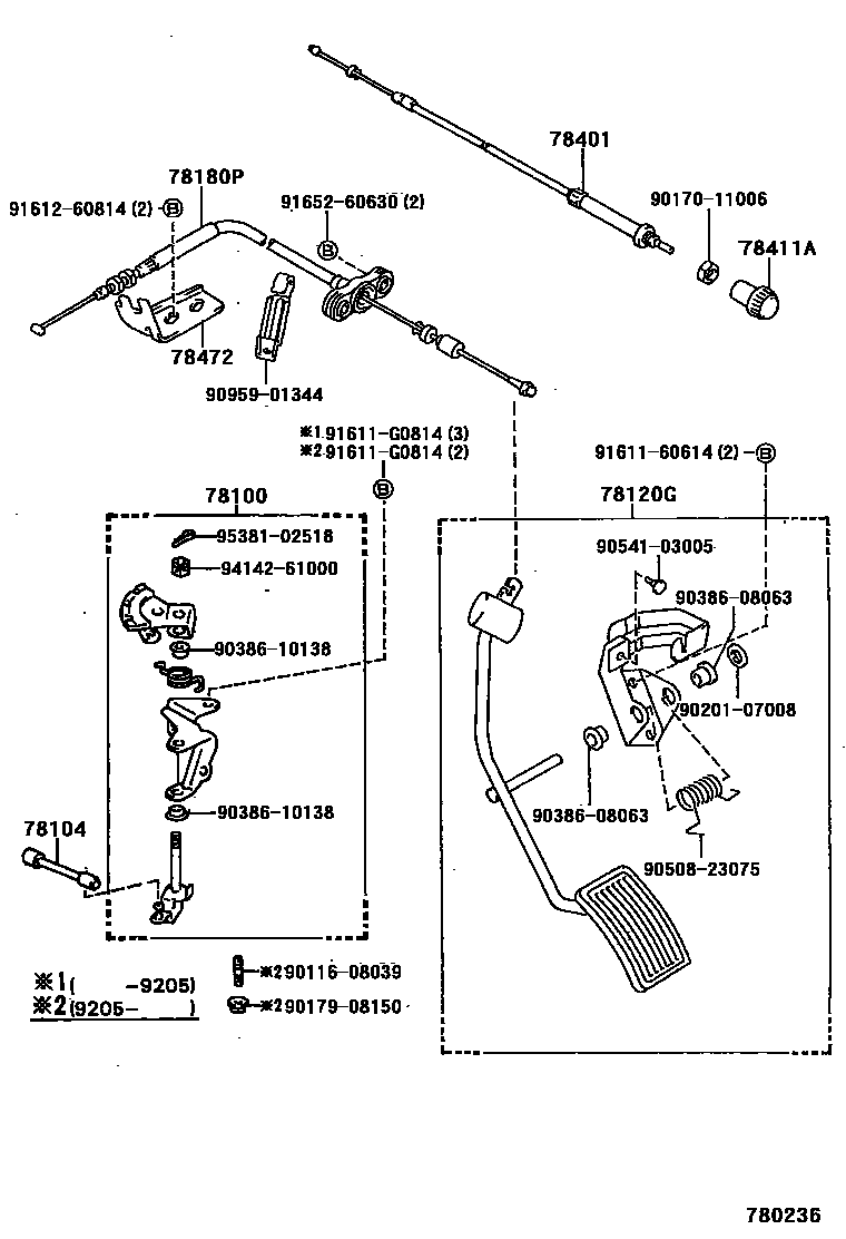 Toyota HILUX accelerator pedal connecting rod EPC diagram — 780236