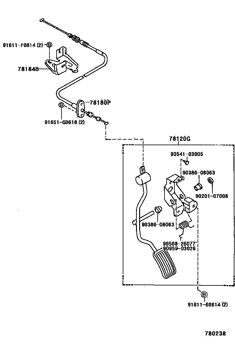 Toyota HILUX accelerator pedal connecting rod EPC diagram — 780238