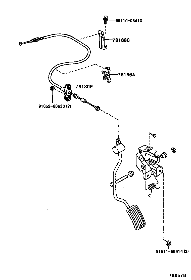 Toyota HILUX accelerator pedal connecting rod EPC diagram — 780576
