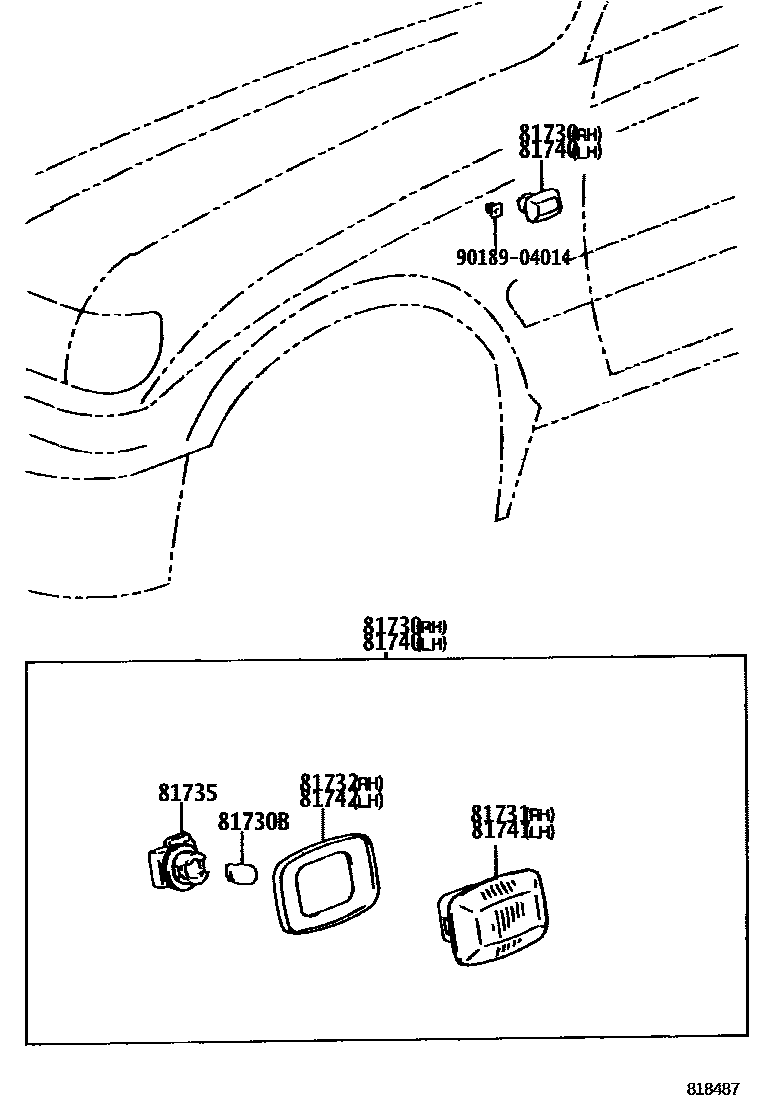 Toyota HILUX Side Turn Signal & Outer Mirror Lamp EPC diagram — 818487
