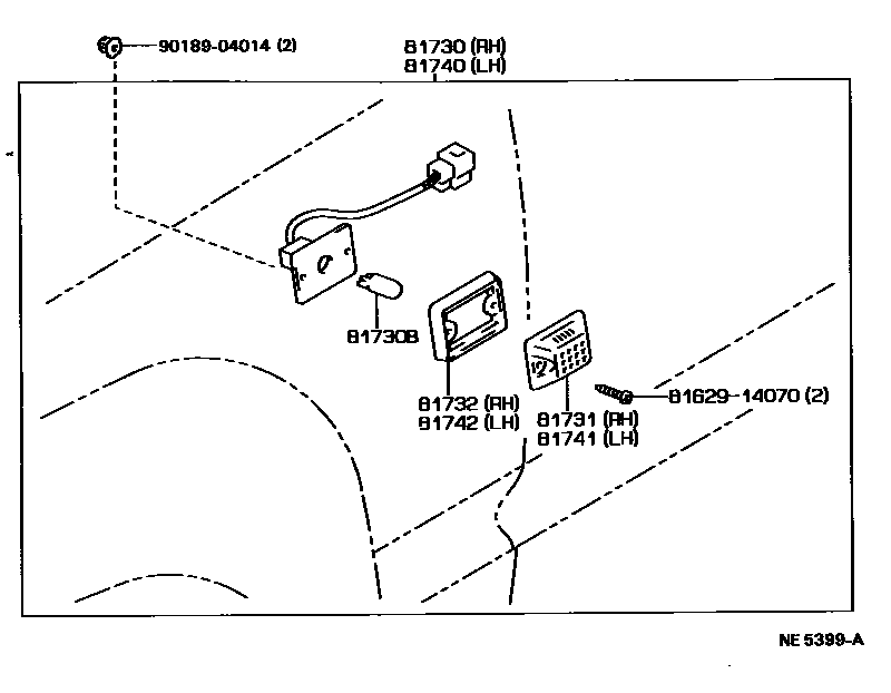 Toyota HILUX Side Turn Signal & Outer Mirror Lamp EPC diagram — NE5399A