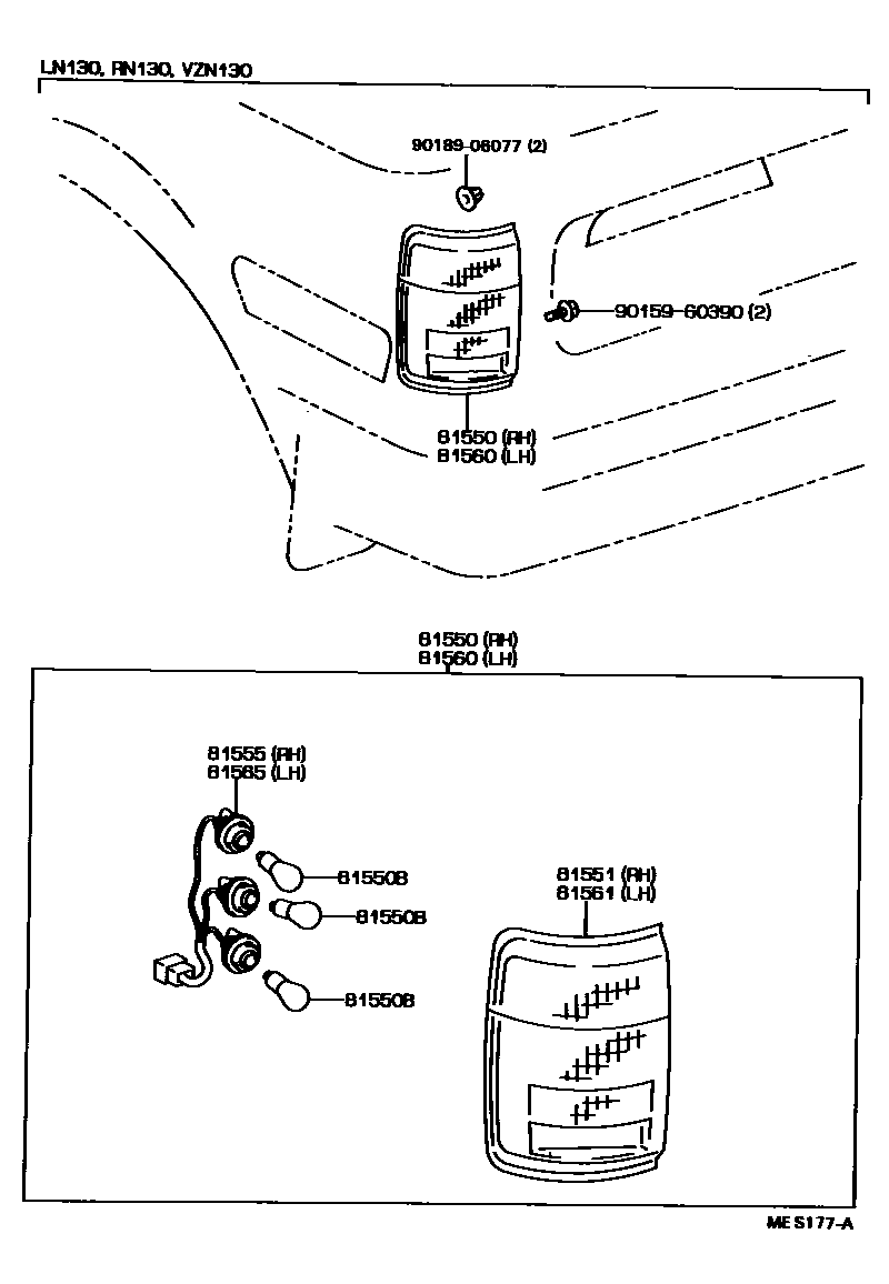 Toyota HILUX 后组合灯 EPC diagram — MES177A