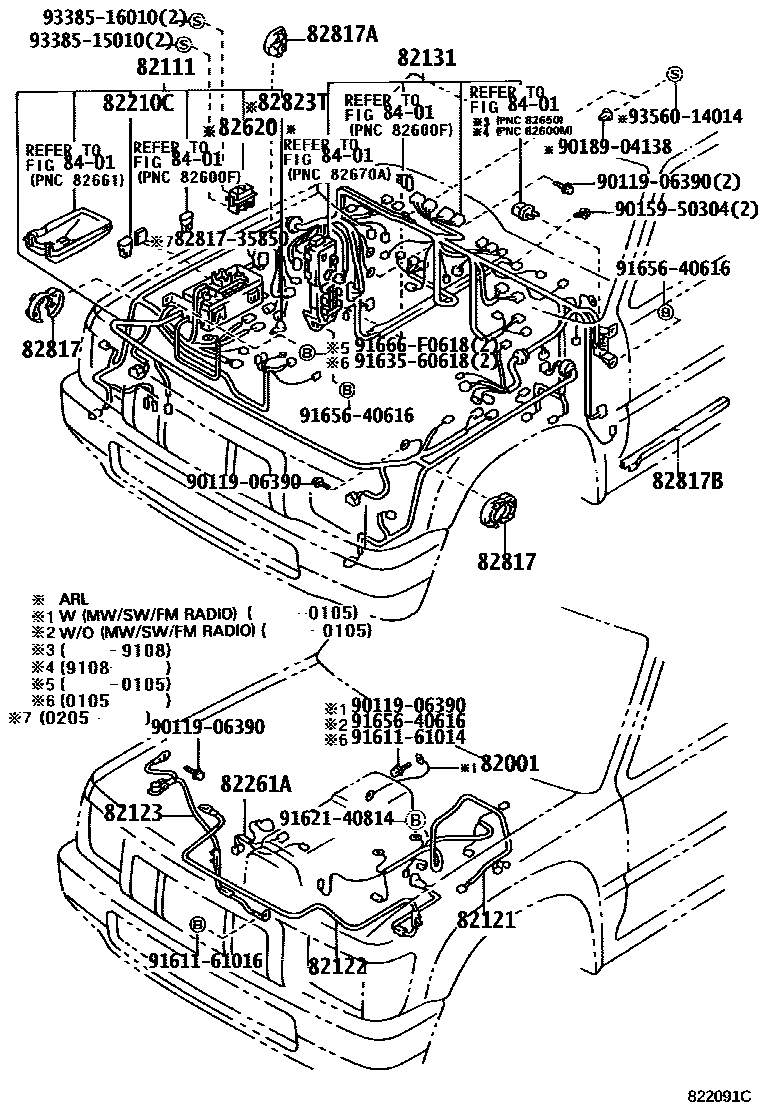 Toyota HILUX 线束和卡夹 EPC diagram — 822091C