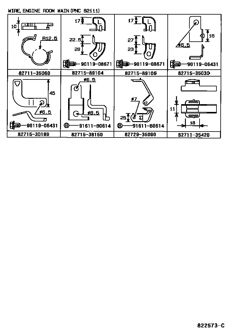 Toyota HILUX 线束和卡夹 EPC diagram — 822573C