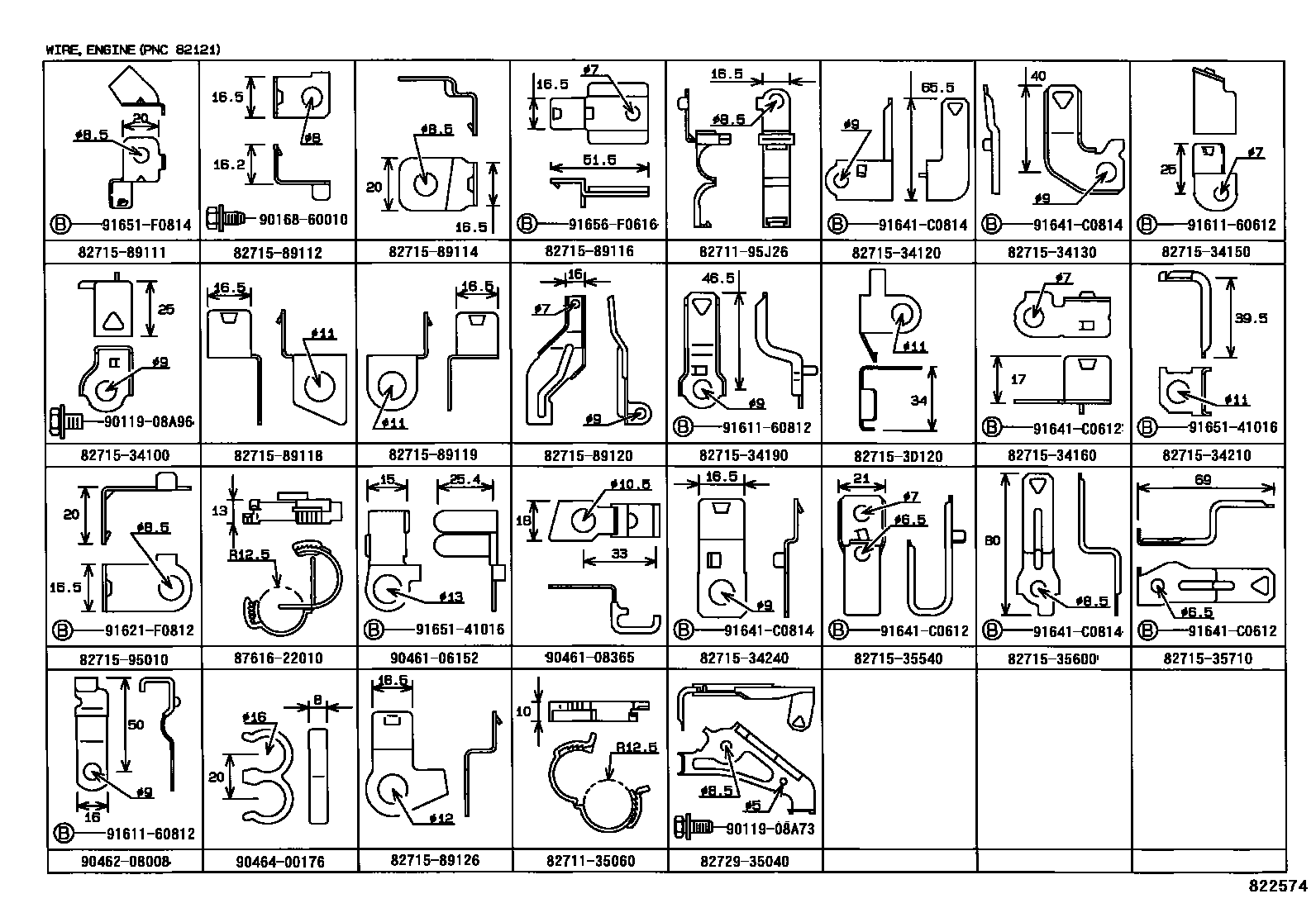 Toyota HILUX 线束和卡夹 EPC diagram — 822574