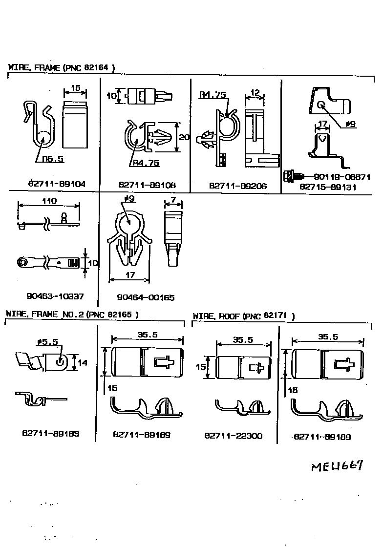 Toyota HILUX 线束和卡夹 EPC diagram — MEU667
