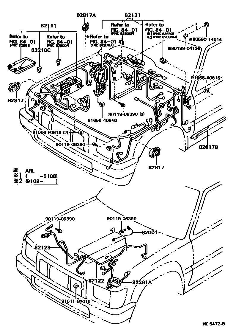 Toyota HILUX 线束和卡夹 EPC diagram — NE5472B