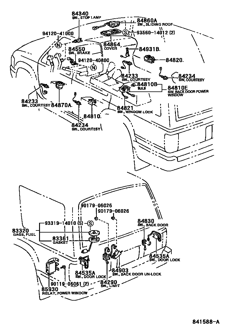 Toyota HILUX 开关和继电器和ECU EPC diagram — 841588A