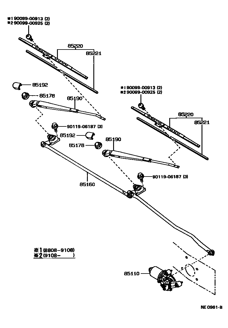 Toyota HILUX 挡风玻璃刮水器 EPC diagram — NE0961B