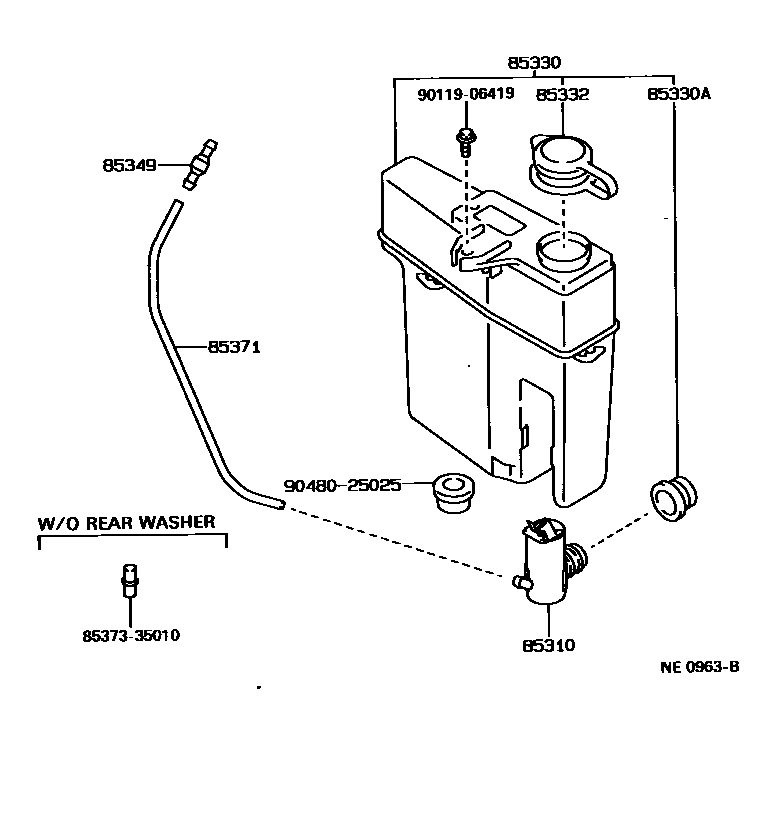 Toyota HILUX 挡风玻璃清洗器 EPC diagram — NE0963B