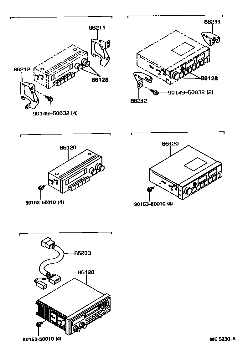 Toyota HILUX 收音机、放大器和冷凝器 EPC diagram — MES230A