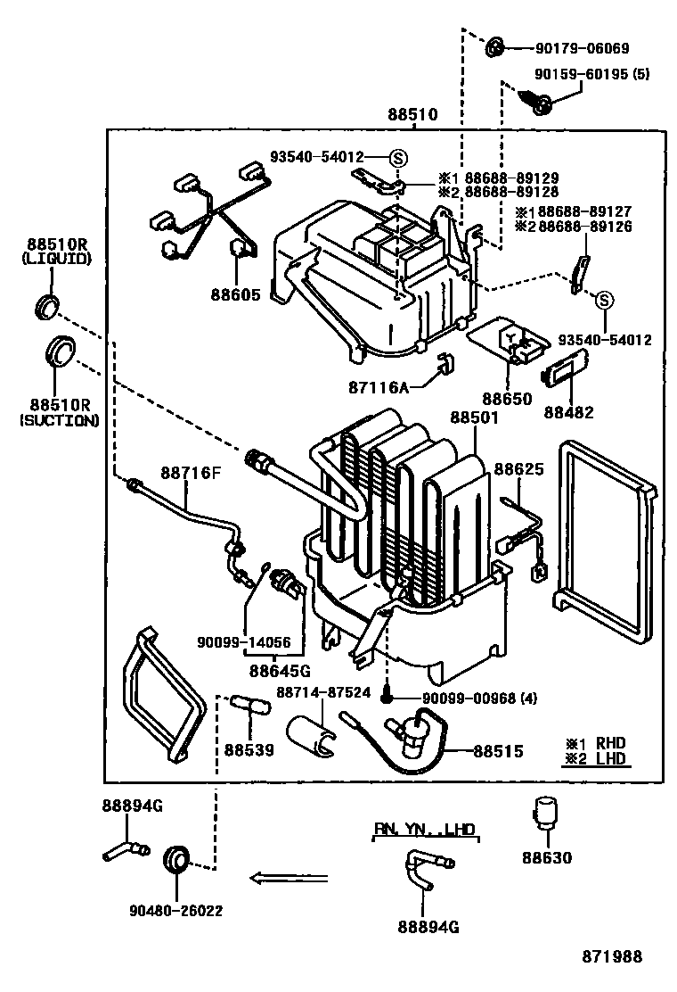 Toyota HILUX 暖风和空调系统 - 冷却器组件 EPC diagram — 871988
