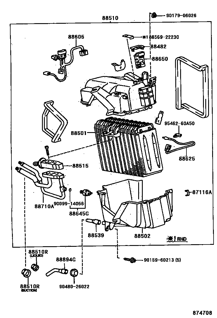 Toyota HILUX 暖风和空调系统 - 冷却器组件 EPC diagram — 874708
