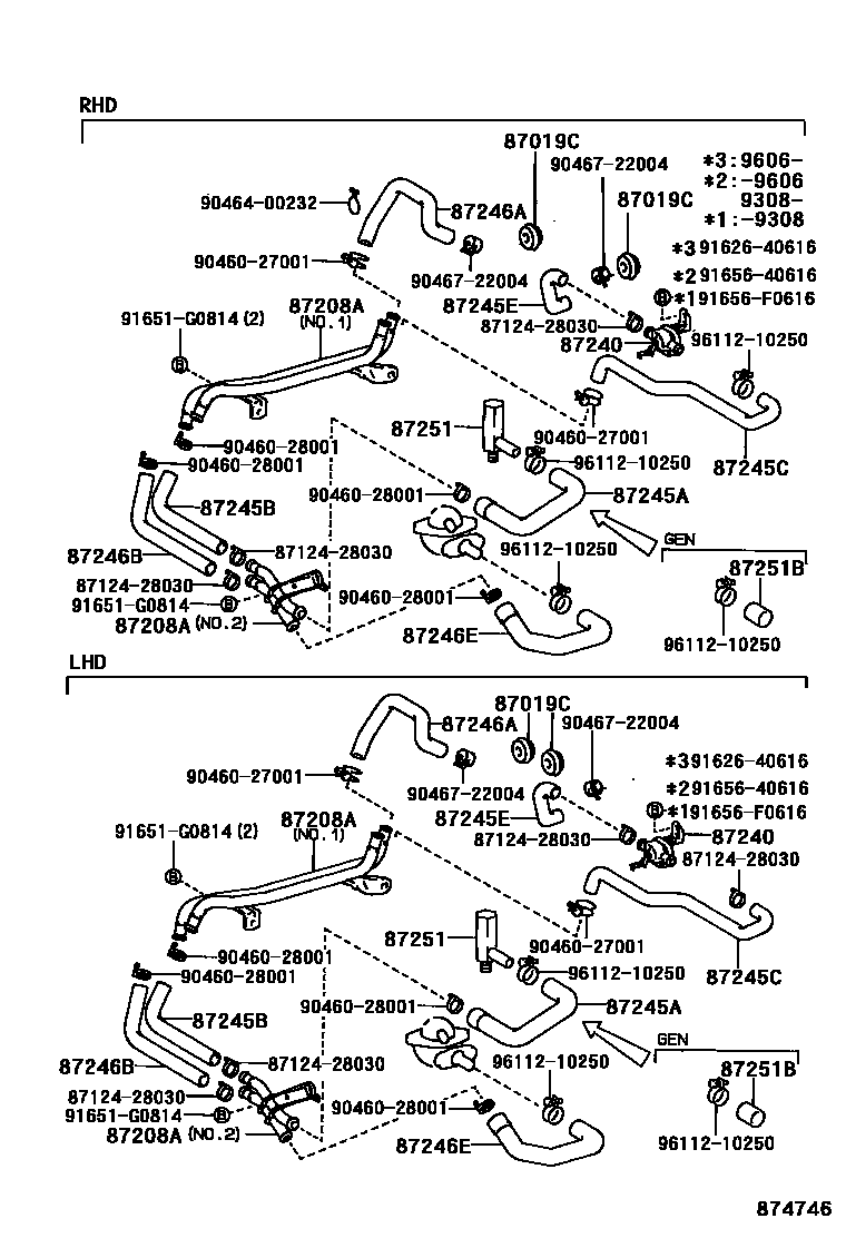 Toyota HILUX 暖风和空调系统 - 水管 EPC diagram — 874746