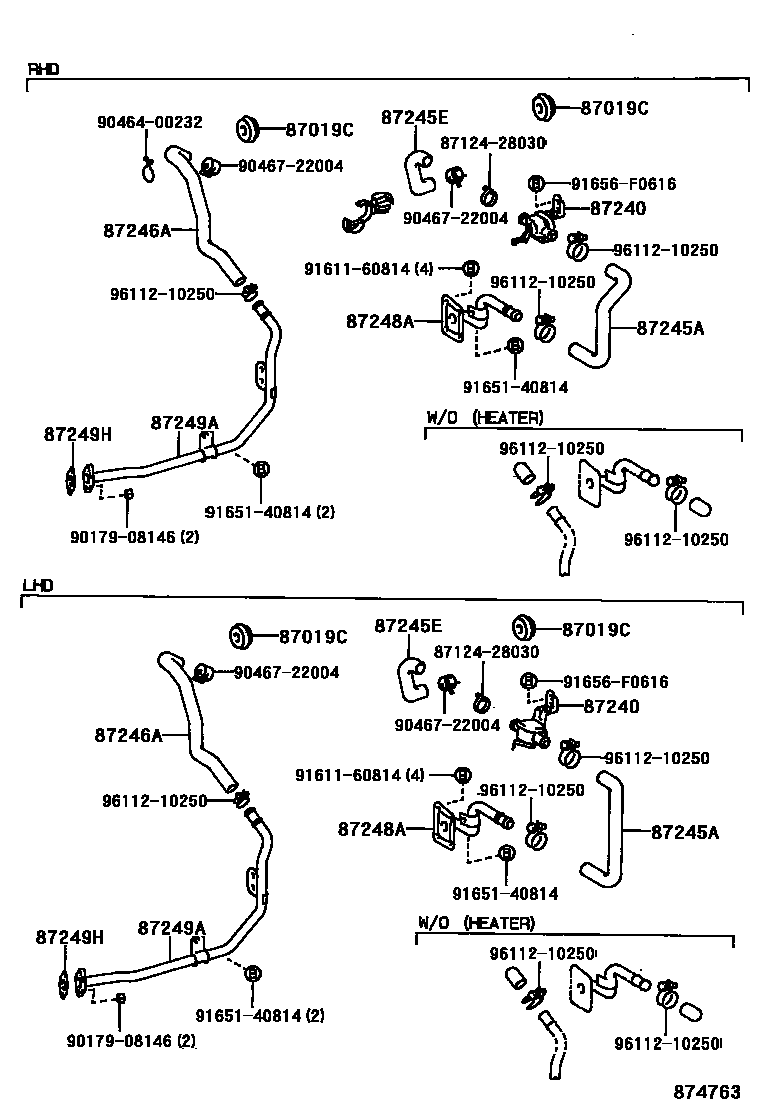 Toyota HILUX 暖风和空调系统 - 水管 EPC diagram — 874763