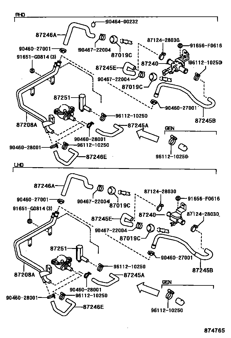 Toyota HILUX 暖风和空调系统 - 水管 EPC diagram — 874765