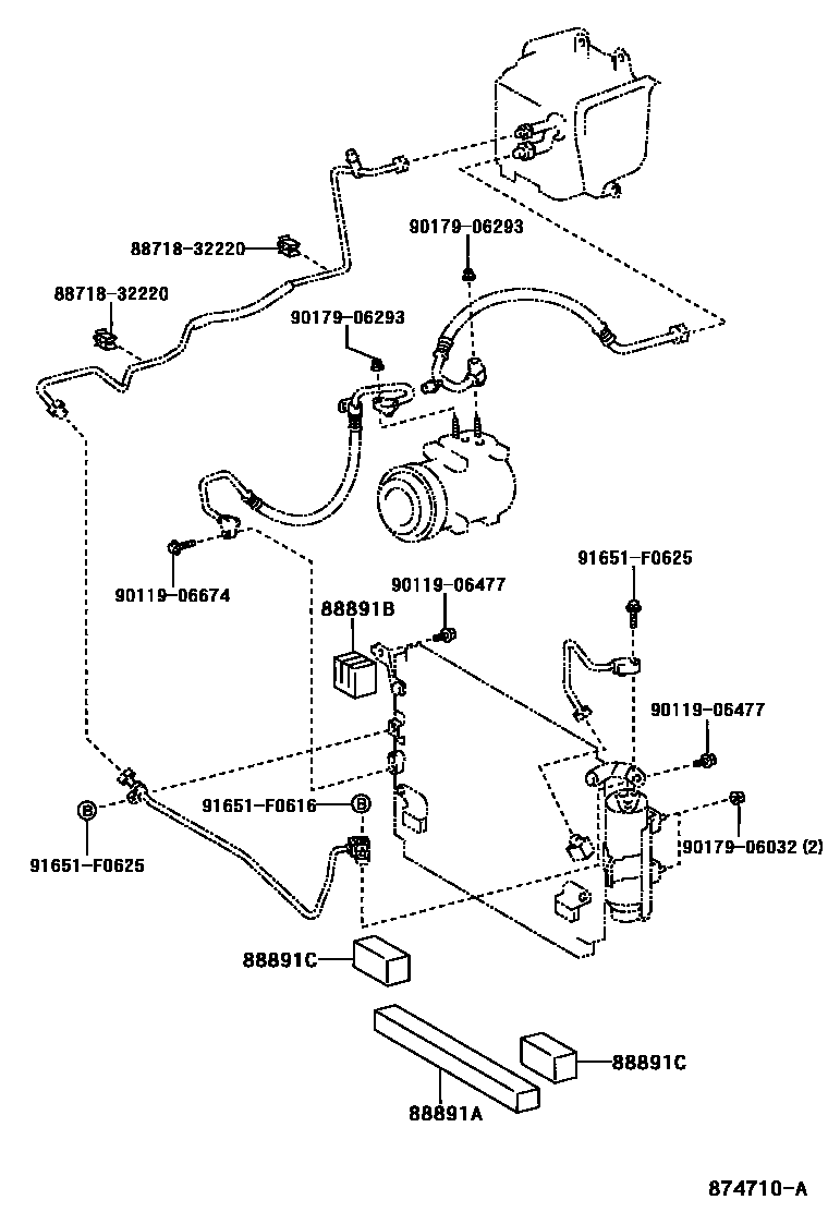 Toyota HILUX Heating & Air Conditioning - Cooler Piping EPC diagram — 874710A