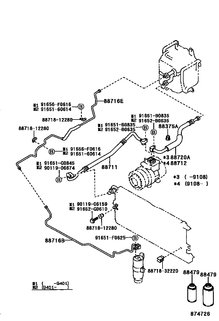 Toyota HILUX Heating & Air Conditioning - Cooler Piping EPC diagram — 874726
