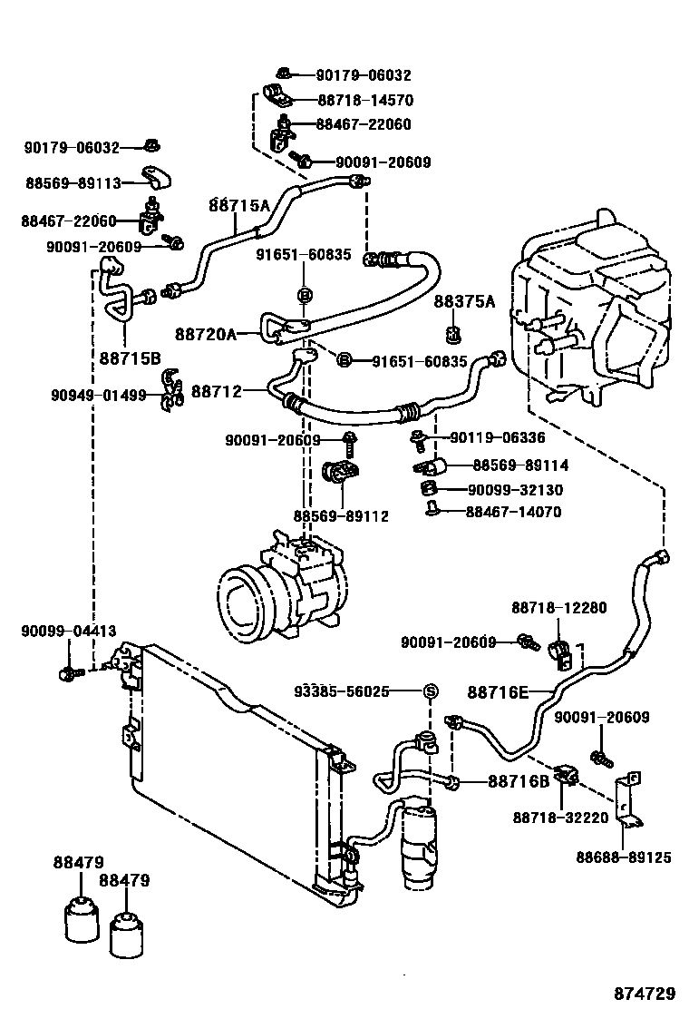 Toyota HILUX Heating & Air Conditioning - Cooler Piping EPC diagram — 874729