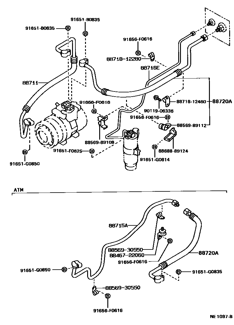 Toyota HILUX Heating & Air Conditioning - Cooler Piping EPC diagram — NE1097B