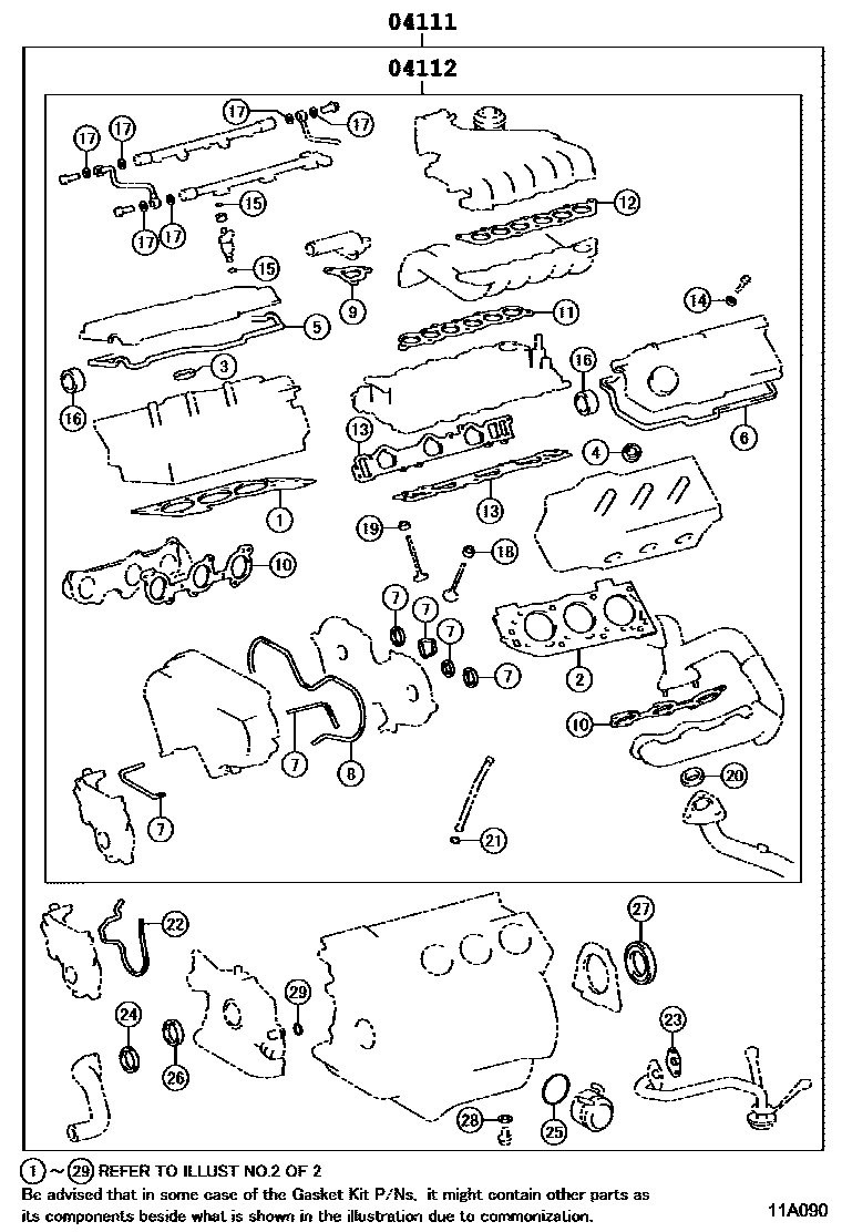 Toyota HILUX Engine Overhaul Gasket Kit EPC diagram — 11A090